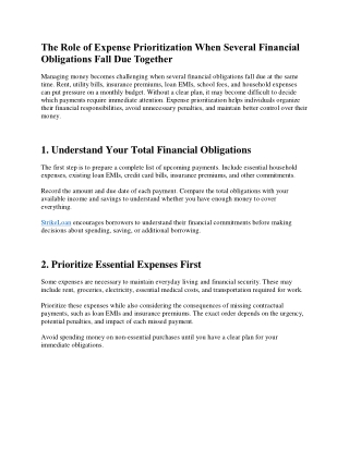 The Role of Expense Prioritization When Several Financial Obligations Fall Due Together