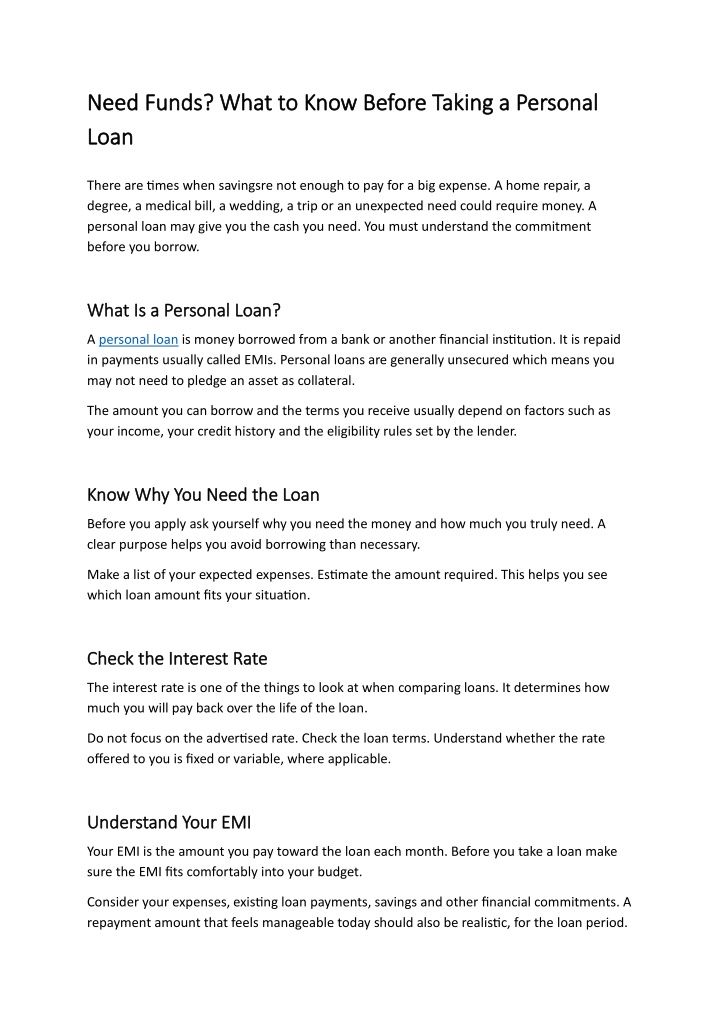 PPT - Need Funds? What to Know Before Taking a Personal Loan PowerPoint ...